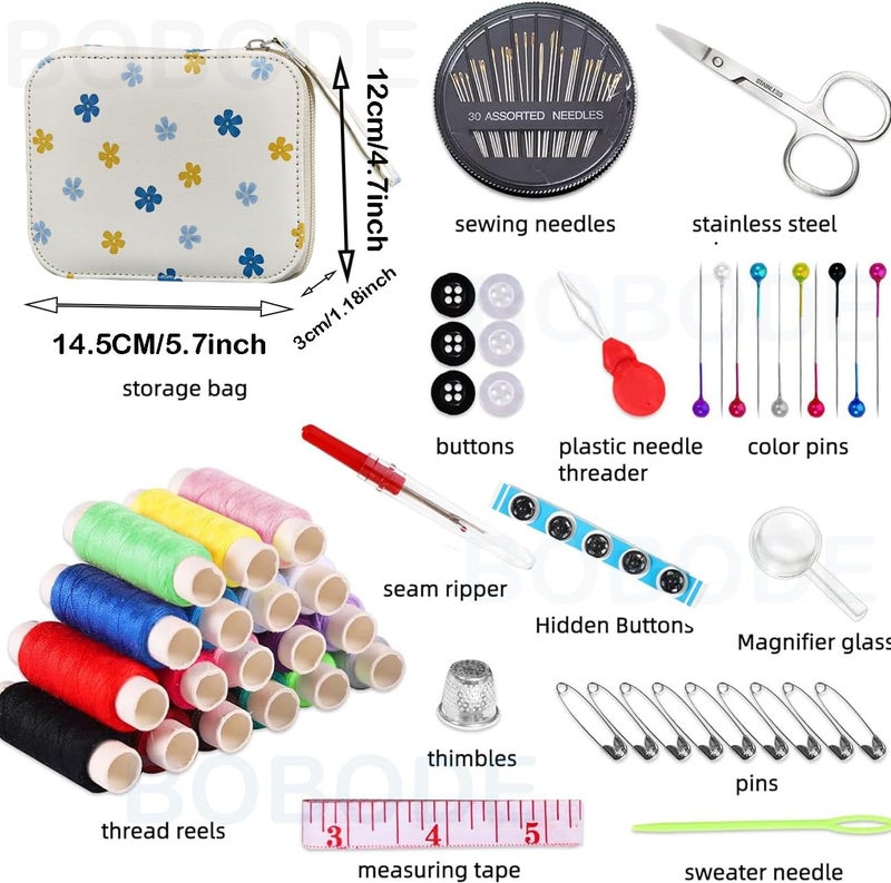 Bobode Sewing Sets & Kits Mini Travel Sewing Kit Floral Pattern Sewing Set Professional Basic Sewing Supplies Printing Carry Sewing Kit for Adults, Emergency, Home Beginners - Image 2